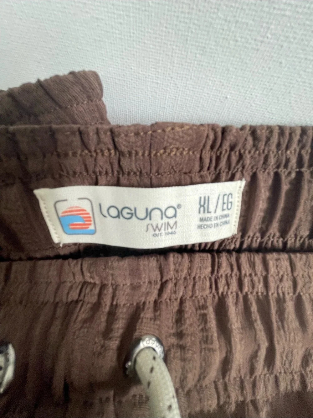 Men's Brown Textured Swim Trunks with Drawstring